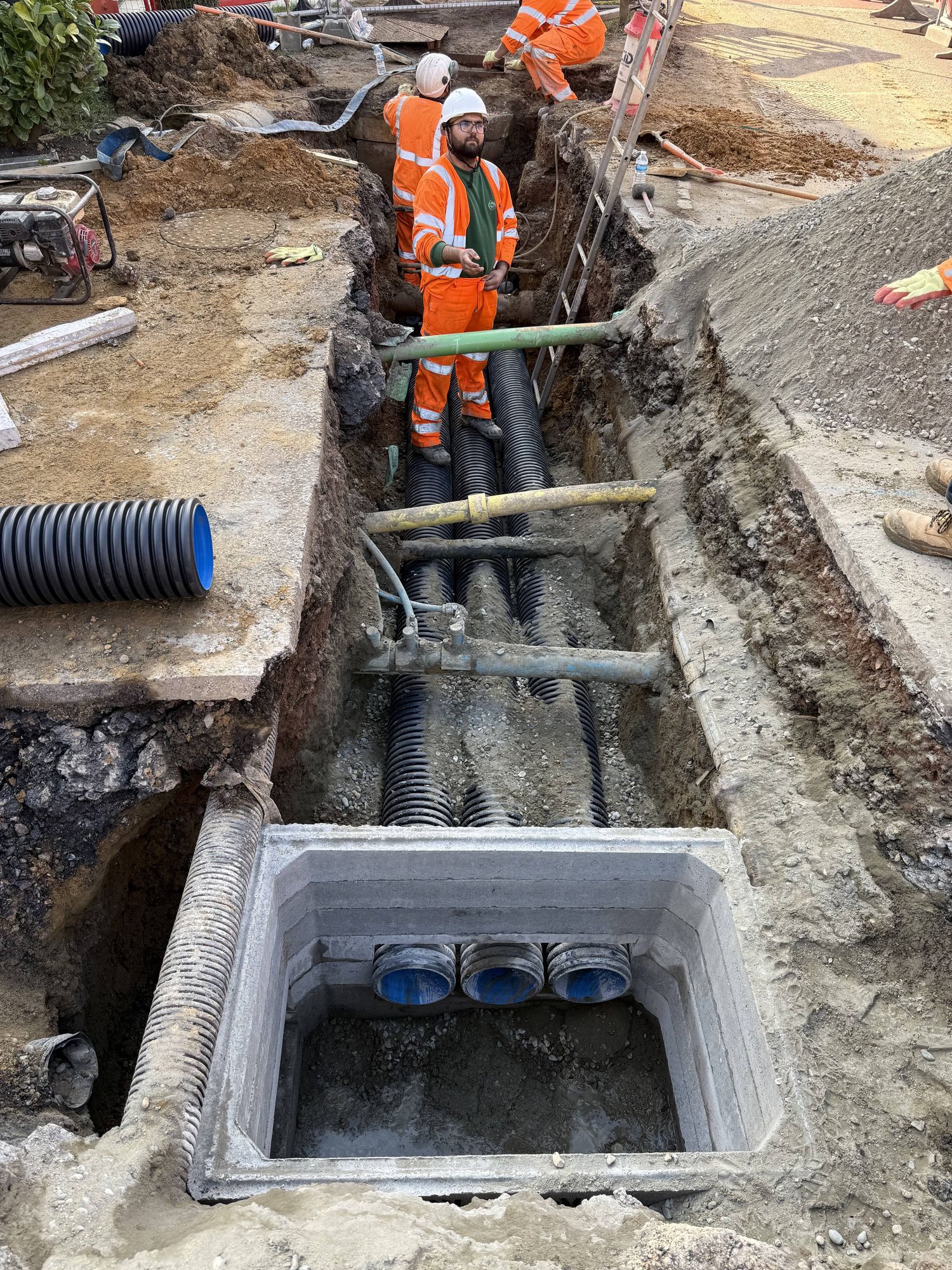 Council contractors installing new twinwall drainage pipes — over £2 million of public infrastructure works