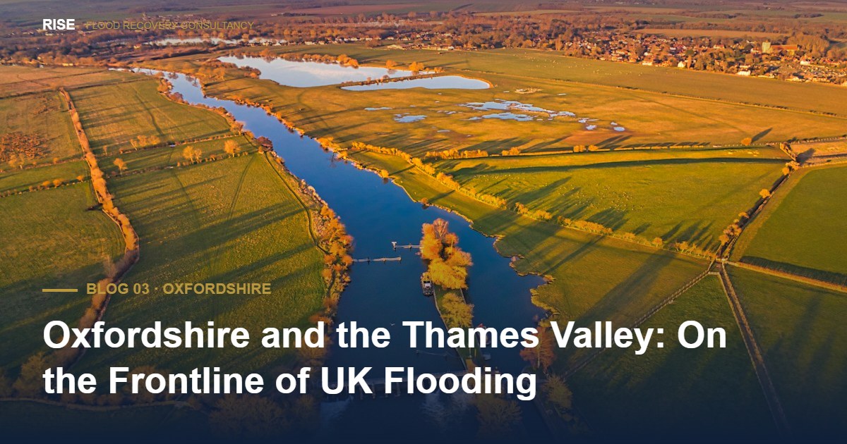 Aerial view of the River Thames at Days Lock, Oxfordshire, with standing water in the fields