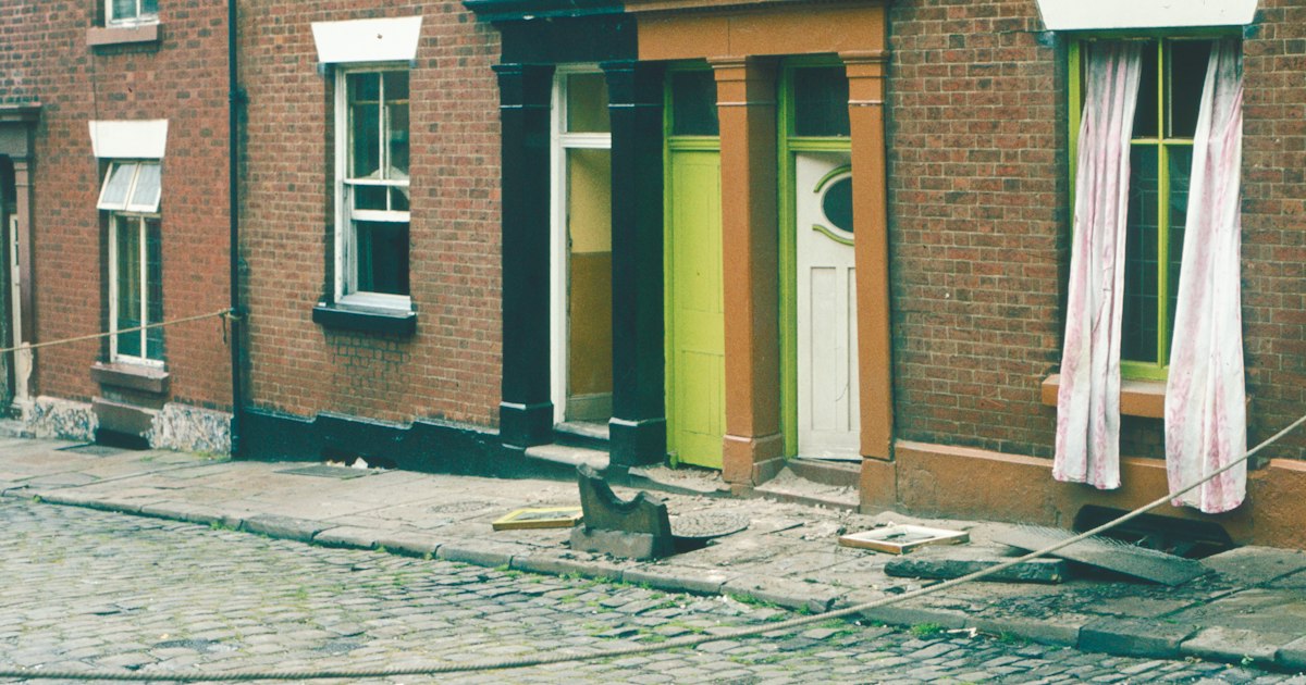 Row of terraced house front doors
