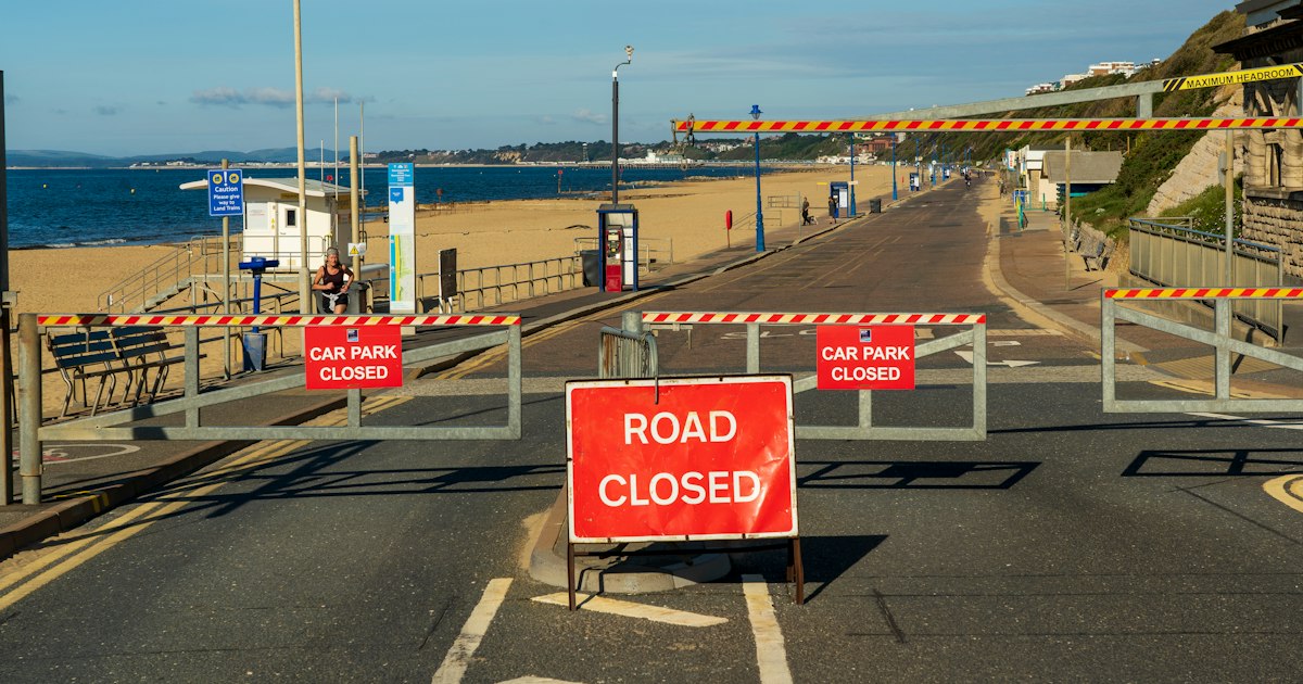 Road closed barriers across a road